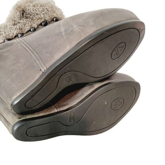 ASH Wedge Ankle Boots Women's Leather Fur Cuff Zip Studs Sz 7.5 EU 38 Gray Taupe - Picture 5 of 13